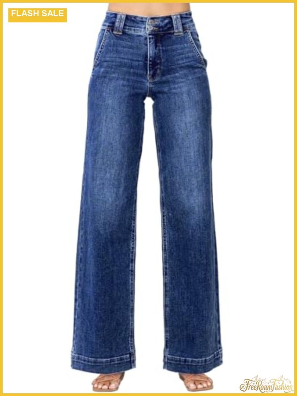 High Waisted Wide Leg Straight Leg Jeans Cotton Blend Stretchy Tummy Control